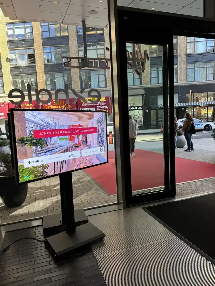 Landscape commercial display on a freestanding floor stand at a spa entrance